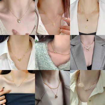 Titanium Steel Pearl Necklace Accessories for Women, 18K Gold Non-Fading Sweater Chain Jewelry, Niche Design, High-End Clavicle Chain