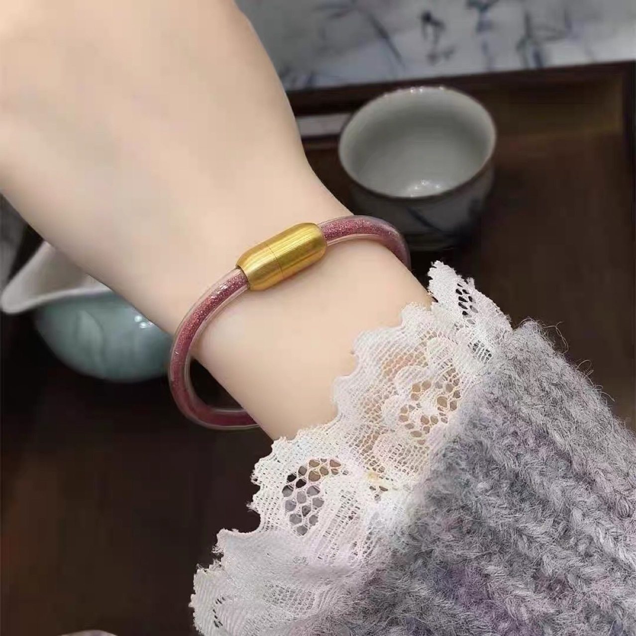 2025 Cinnabar Hose Bracelet DIY Benmingnian Acrylic Men's and Women's Bracelet Transparent Hollow Tube Bracelet with Pink and Purple