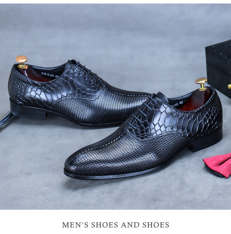 Giày Oxford nam da bò mũi nhọn buộc dây phong cách công sở — Màu nâu, Màu đen, Màu Kaki