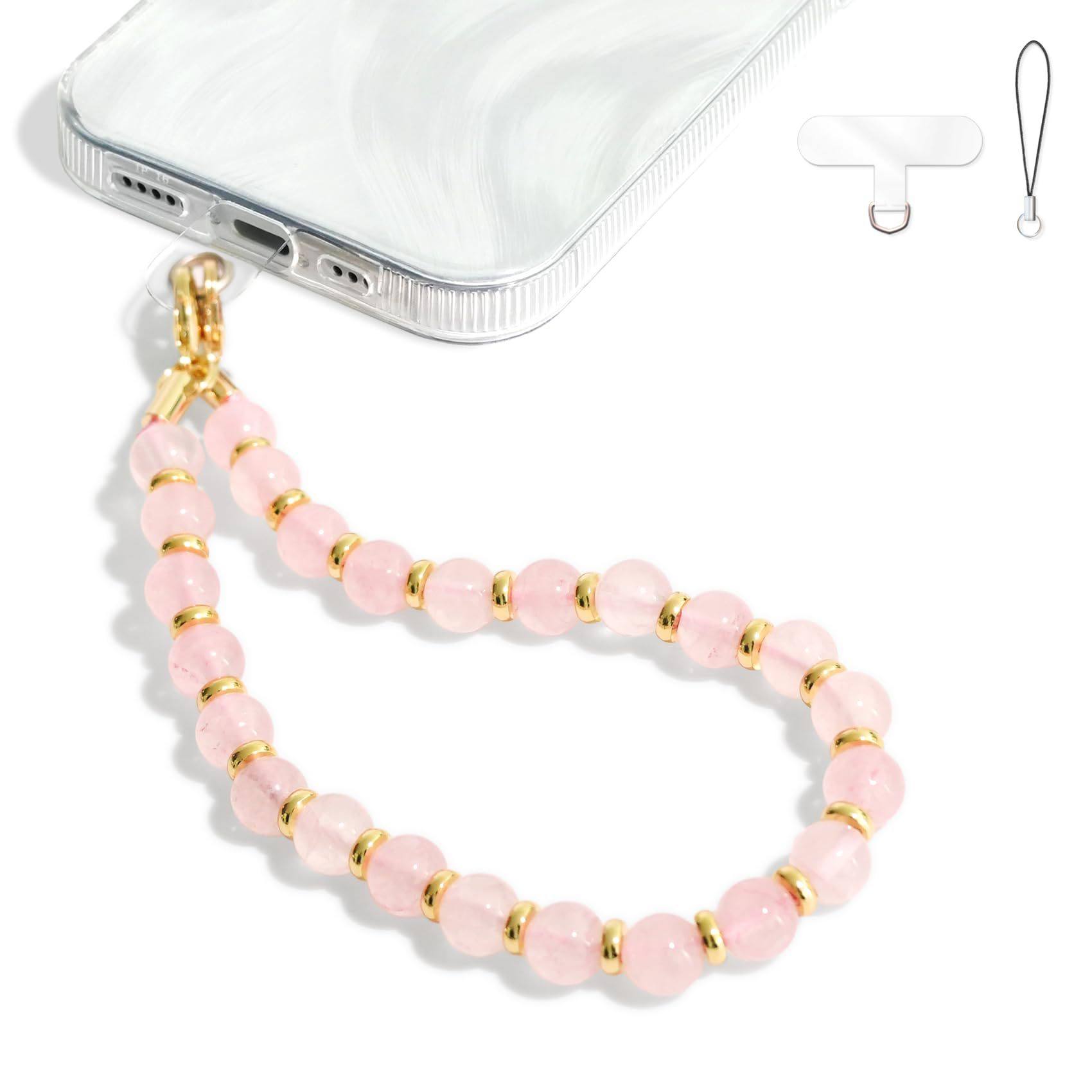 Natural Stone Beaded Mobile Phone Chain Gold Lobster Clasp Spacer Crystal Pendant Fresh Color Amazonite Mobile Phone Chain