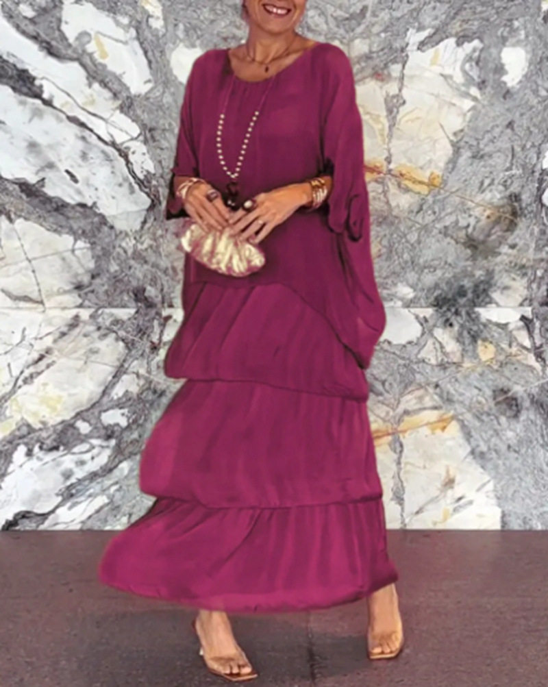 Batwing Sleeve Cake Dress Round Neck Fashionable Elegant Autumn Collection Wholesale Available