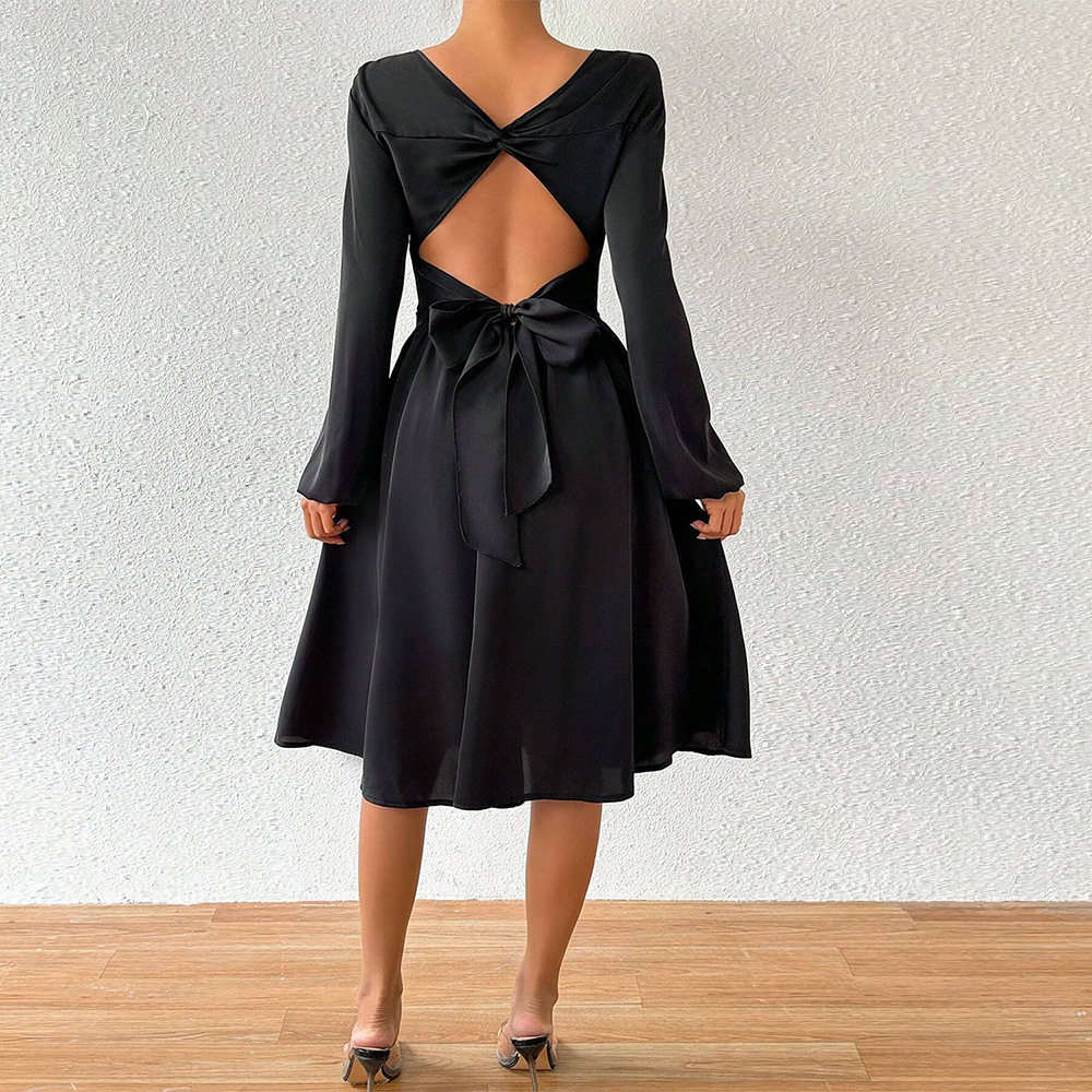 Elegant Womens Dress Minimalist Design Unique Backless Style Mid Length Perfect for Autumn and Winter Wholesale