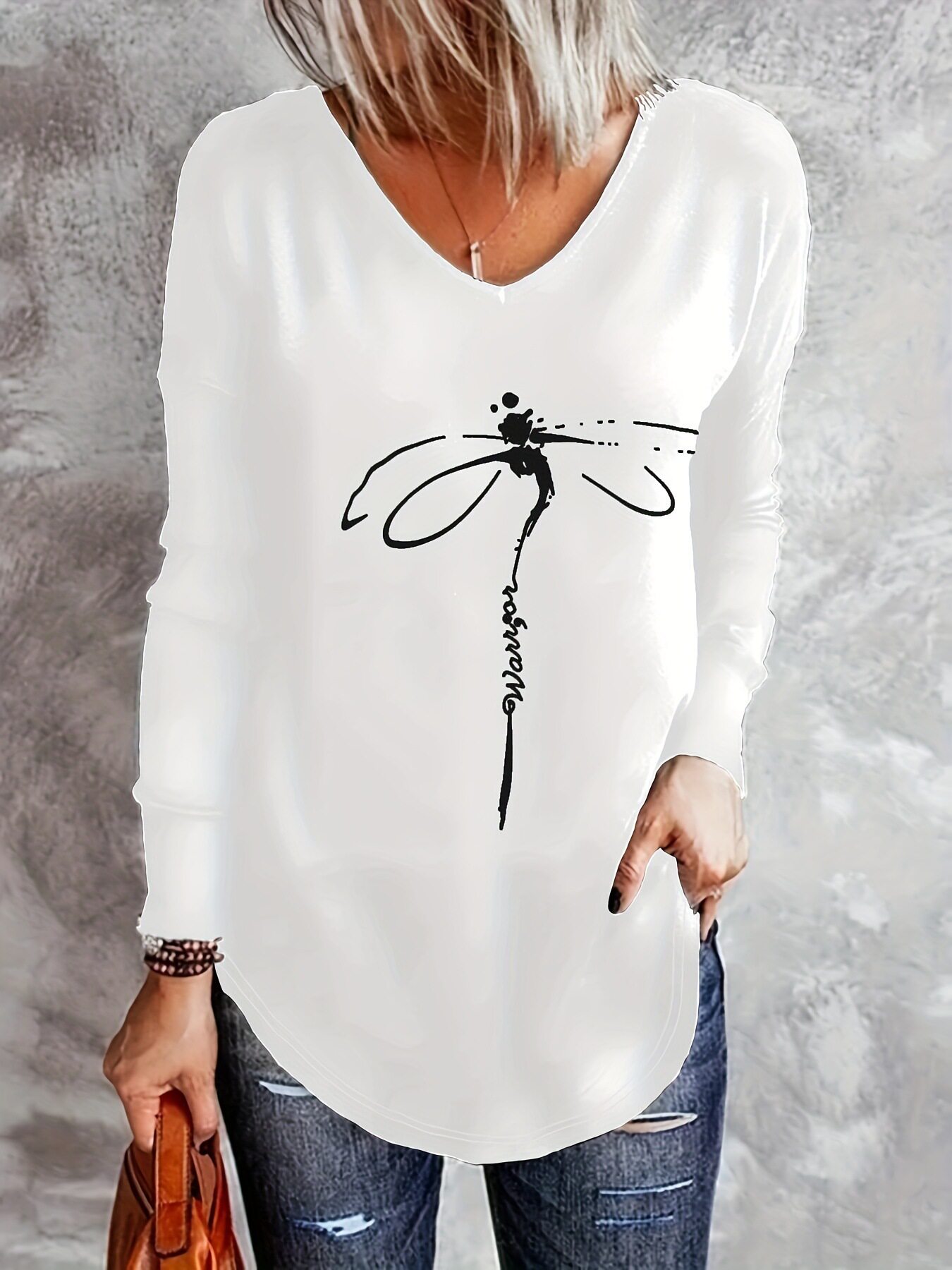 Womens Loose Fit Long Sleeve T Shirt V Neck Bamboo Fabric Summer Style Wholesale Available customizable