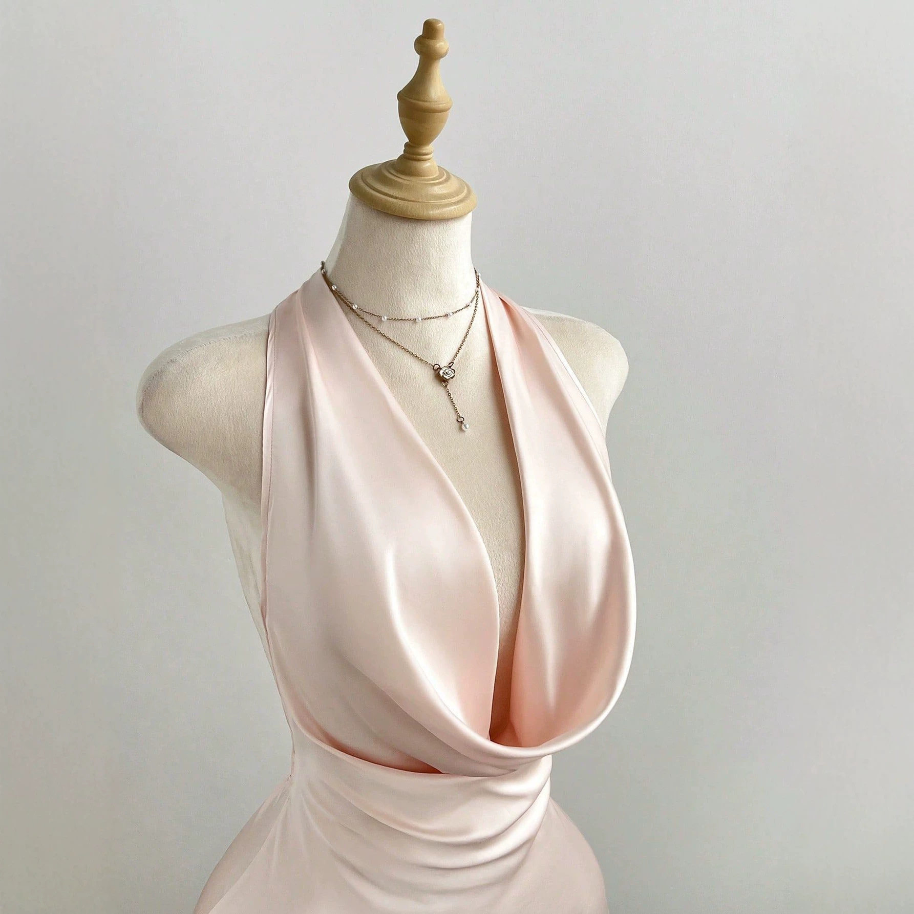 Backless Halter Dress Low Cut Fitted Waist Elegant Design Perfect for Parties and Events Ready to Ship