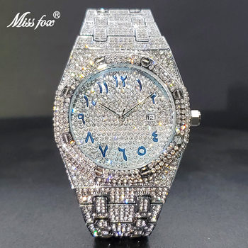 Missfox Gold Quartz Arabic Numeral Dial Full Diamond High-End Men's Watch Gentleman's Wristwatch Fashion