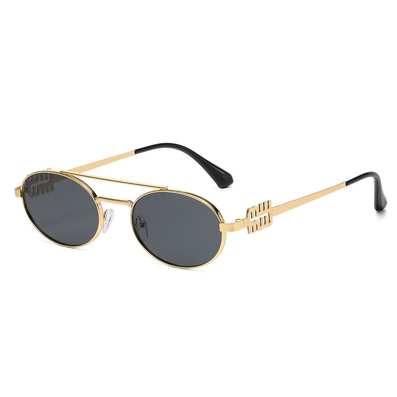 European and American Cone High-End Sunglasses Miaojia Catwalk Style Metal Frame Oval Dark Green Retro Korean Style Sunglasses for Women
