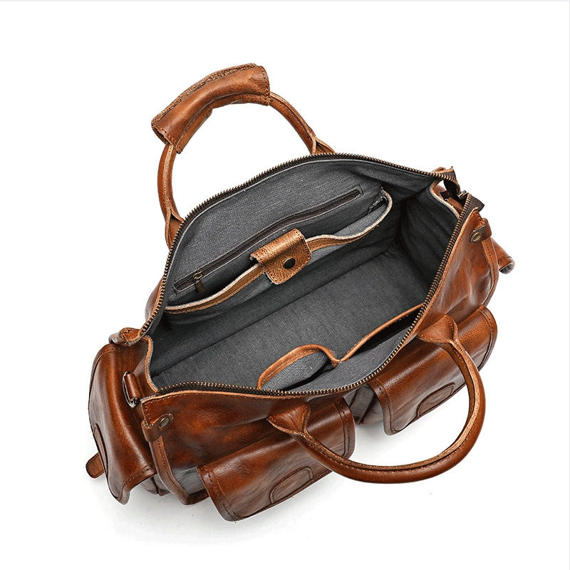 Cross-border Handmade Top-layer Cowhide Casual Crossbody Bag Men's Vintage Vegetable Tanned Leather Cambridge Bag Genuine Leather Handheld Messenger Bag