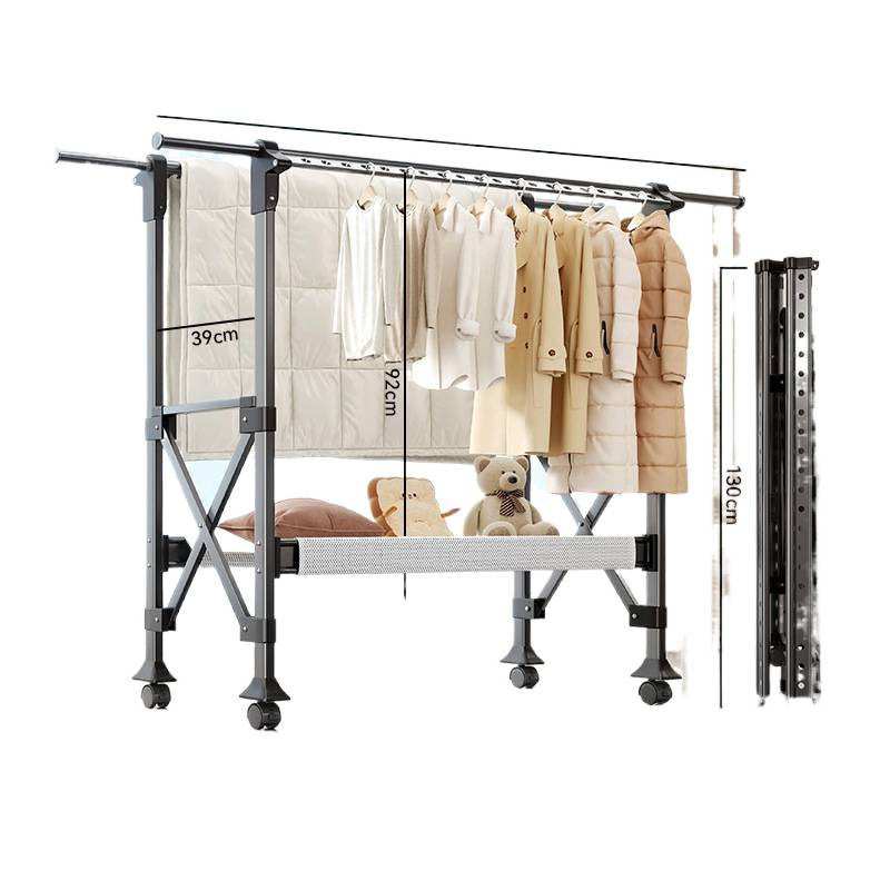 Floor-Standing Folding Clothes Drying Rack for Indoor Home Use, Balcony Aluminum Alloy Adjustable Clothes Hanger for Outdoor Drying of Quilts