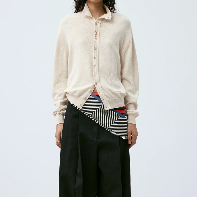 Áo cardigan nữ cổ đứng dáng rộng vai trễ có túi cài nút một hàng — Màu xanh dương