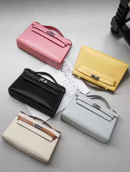 Half-Waxed Thread, Half-Hand-Stitched Kelly Swift First-Layer Cowhide Clutch Bag with Chain Strap for Shoulder and Crossbody Wear, Vintage Handbag