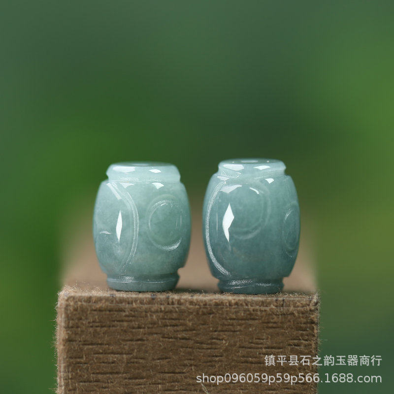 Pure Natural Jade Blue Water Ruyi Cloud Pattern Barrel Beads Carved 10*13mm Hole 1mm DIY Bracelet Necklace J188