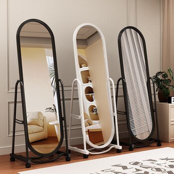 Mirror full-body floor mirror dressing mirror movable simple vertical mirror clothing store fitting mirror girls bedroom home