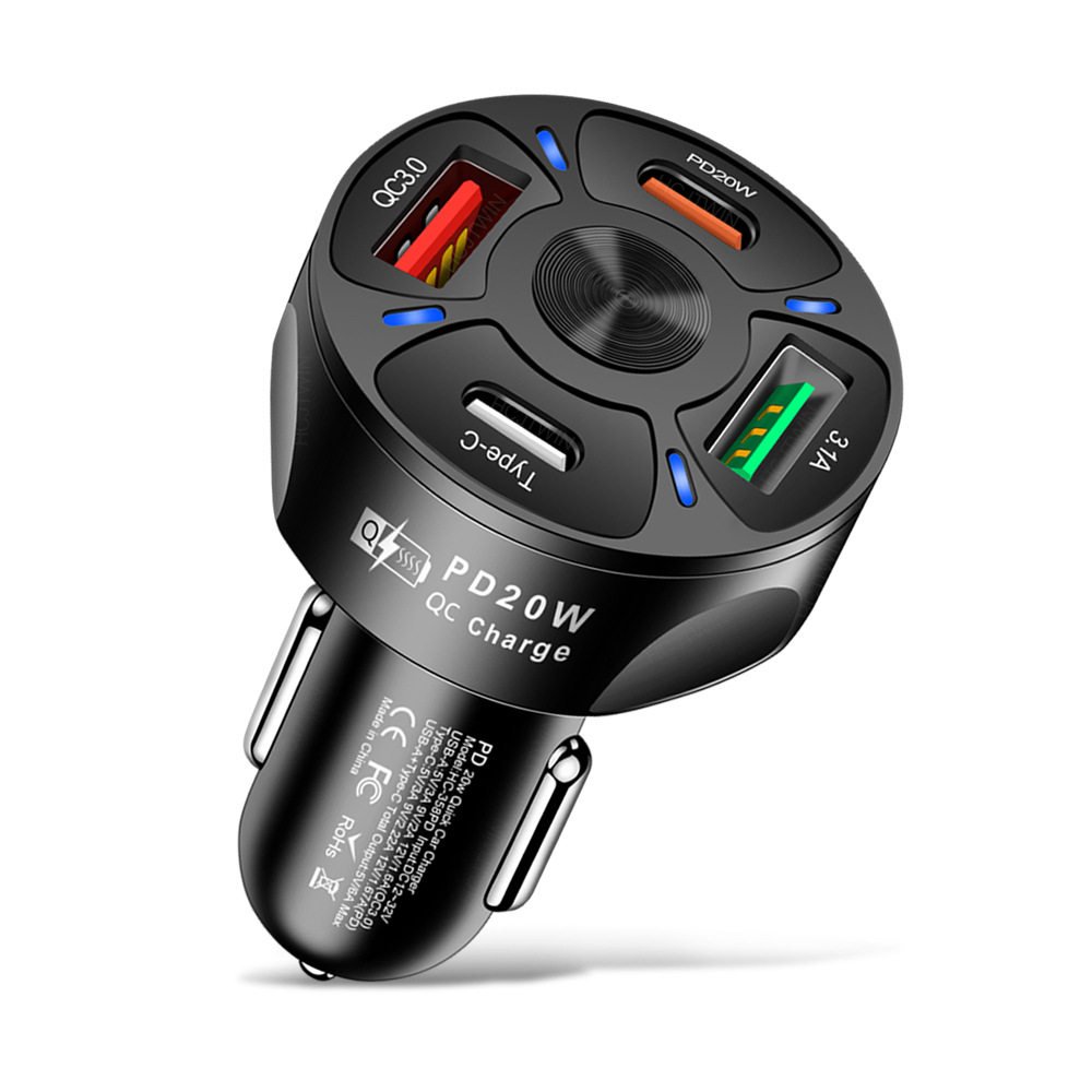 Dual Line 20W Pd+Qc3.0 3.1A 2Usb Fast Charging Car Charger Car Charger One to Four Multi-Port Car Charger