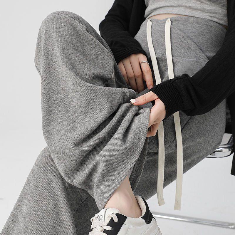 Maternity Pants for Spring and Autumn, Suitable for Wearing Outside, Can Be Worn after Giving Birth, Winter Fleece-Lined, Loose Casual Drawstring Straight Wide-Leg Pants