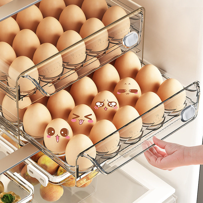Egg storage box kitchen refrigerator fresh egg box plastic transparent multi-size double drawer egg box