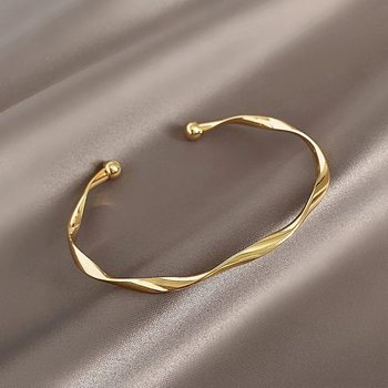 Simple cold style all-match open bracelet wave pattern niche design personalized C- shaped bracelet wholesale