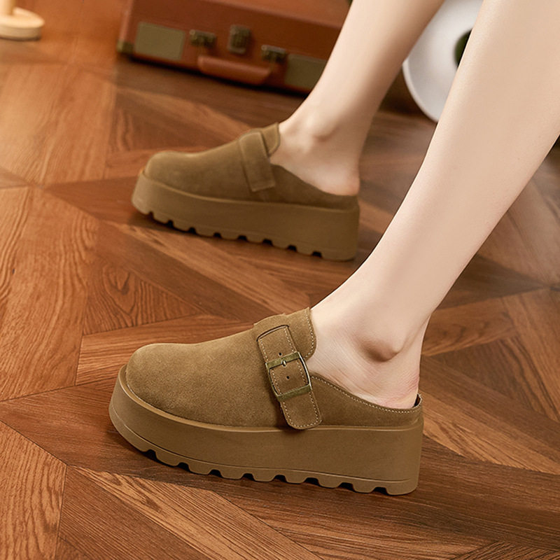Sandal Birkenstock nữ đế dày mũi tròn, phong cách thoải mái — Xanh rêu, Kaki, Nâu lạc đà
