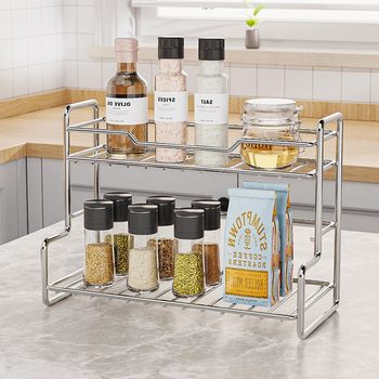 Cross-Border Popular Kitchen Double-Layer Storage Rack Spice Rack Bathroom Bathroom Storage Rack Multi-Functional Desktop Storage Rack