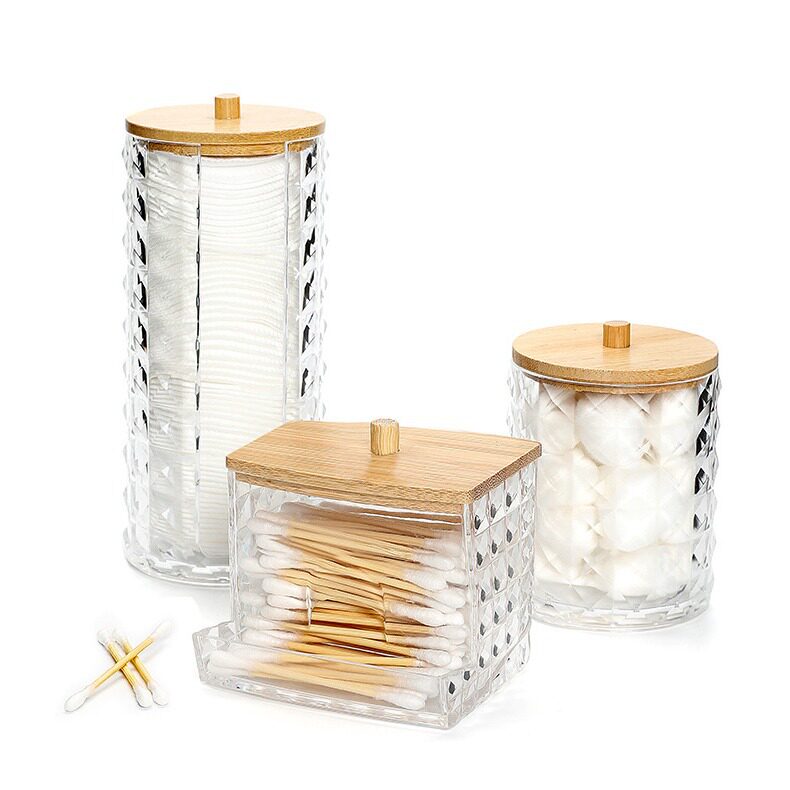 New creative diamond pattern cotton storage box multi-purpose desktop finishing box with lid cylindrical wooden lid storage box