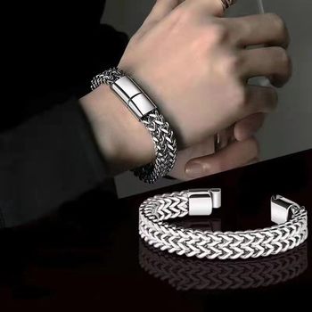Cross-border explosions hip-hop stainless steel 8*4mm fish scale bracelet men's double row positive and negative punk bracelet men
