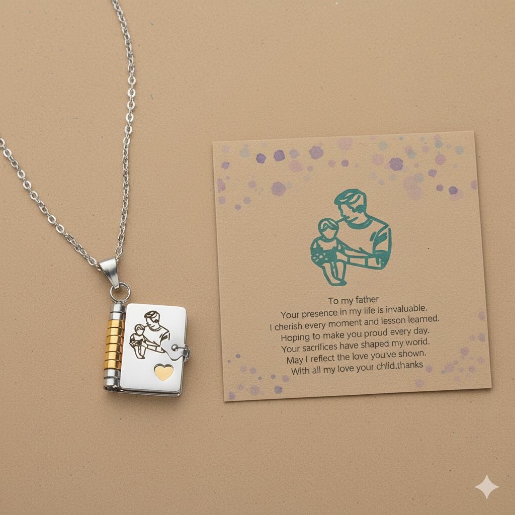 Cross-Border Daughter and Granddaughter Laser Engraved Book Necklace Can Open the Book Copywriting Book Titanium Steel Necklace Clavicle Chain