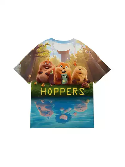 Cross-Border Best-Selling Cartoon Animation Print Hoppers Beaver Transformation Plan Lizard Kidsren's T-Shirt for Boys and Girls