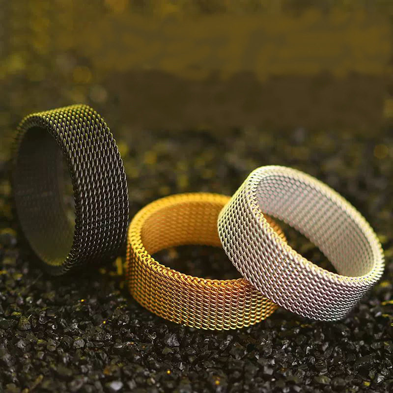 2026 Amazon Plaid Mesh Ring 8mm Titanium Steel High-Quality Unisex Simple Transformable Multi-Color Mesh Ring