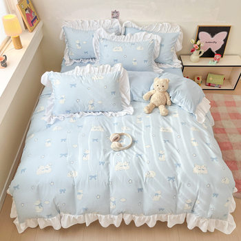 Cross-border princess cloud soft cotton Korean-style ins lace quilt cover cartoon bed bag bed hat sheets three or four-piece set wholesale