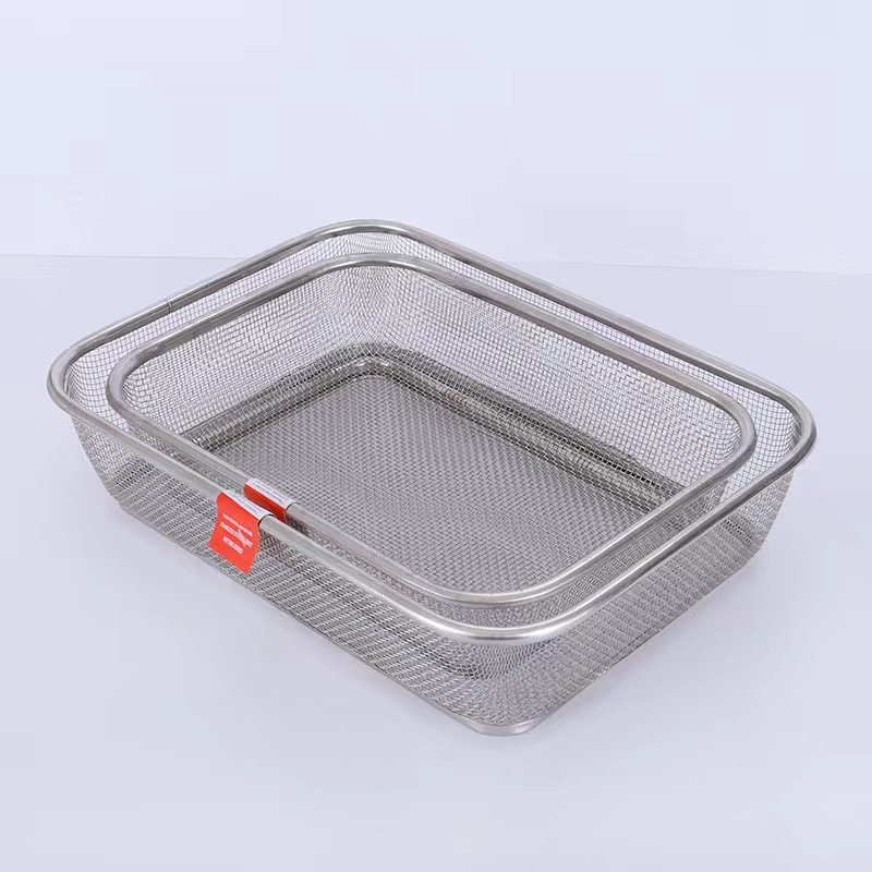New rectangular stainless steel vegetable and fruit basket kitchen supplies drain basket punching mesh storage basket