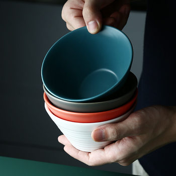 Ins Creative High Beauty Value Bowl Ceramic Bowl Household Rice Bowl One-person Solid Color Tableware Small Soup Bowl Salah Bowl