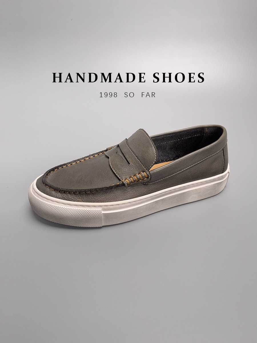 Giày loafer nam da bò thật thủ công kiểu cổ điển — Aima Orange (đánh bóng bằng tay để làm cũ), Màu đen, Chờ sương và mưa (đánh bóng bằng tay), Màu cam