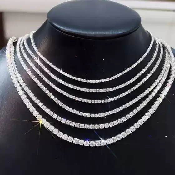 Cross-Border Popular Four-Prong S925 Sterling Silver 2Mm-6Mm Tennis Necklace Moissanite European and American Hip-Hop Style for Men and Women
