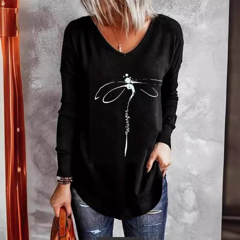 Womens V Neck Long Sleeve T Shirt Loose Fit Summer Style Bamboo Fiber Fabric Wholesale Available