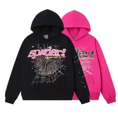 Beautiful Trendy Men's and Women's 555555 Spider Web Foam Printed Hip-Hop Loose fleece-lined Hooded Sweat suit