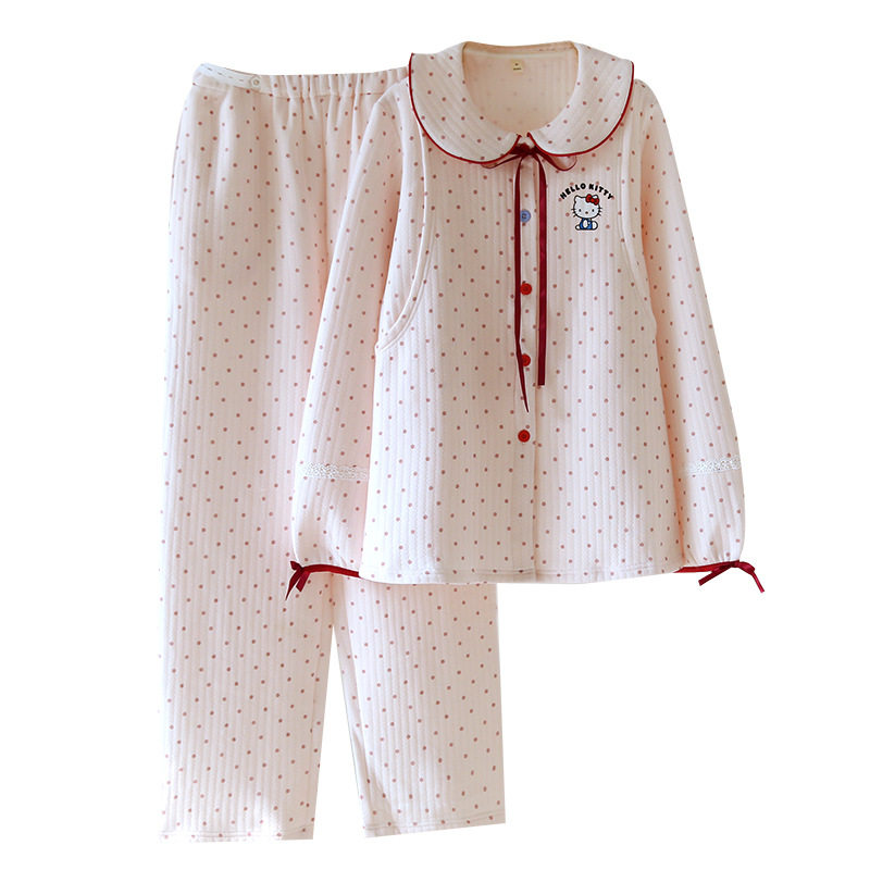 Air cotton KT monthly clothing cardigan long sleeve nursing pregnant women postpartum nursing home clothing autumn and winter thickened late pregnancy set