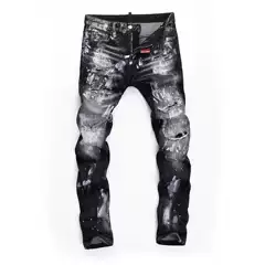 European Station Autumn and Winter New Heavy Cat Must Scratch Slim-fit Fashion Casual Fashion Brand Lacquer Dot Feet D2 Jeans for Men