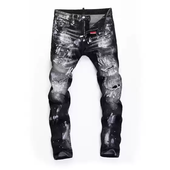 European Station Autumn and Winter New Heavy Cat Must Scratch Slim-fit Fashion Casual Fashion Brand Lacquer Dot Feet D2 Jeans for Men