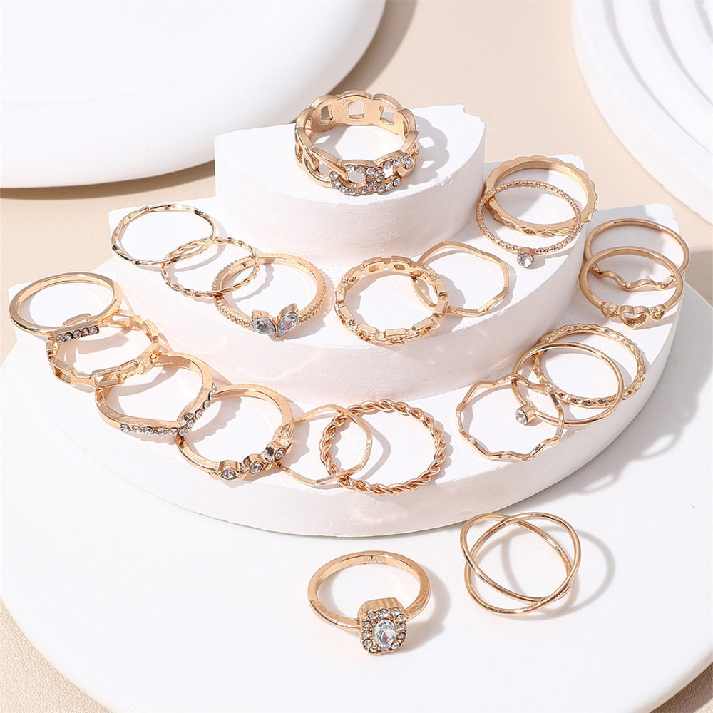 跨境热销滴油蝴蝶仿宝石戒指 多关节戒指套装 21件套镂空爱心指环