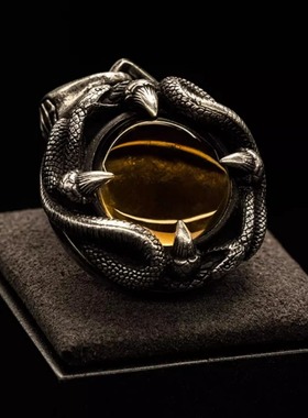 无尽光辉吊坠 925纯银男项链欧美跨境复古做旧嘻哈项链琥珀石镶嵌