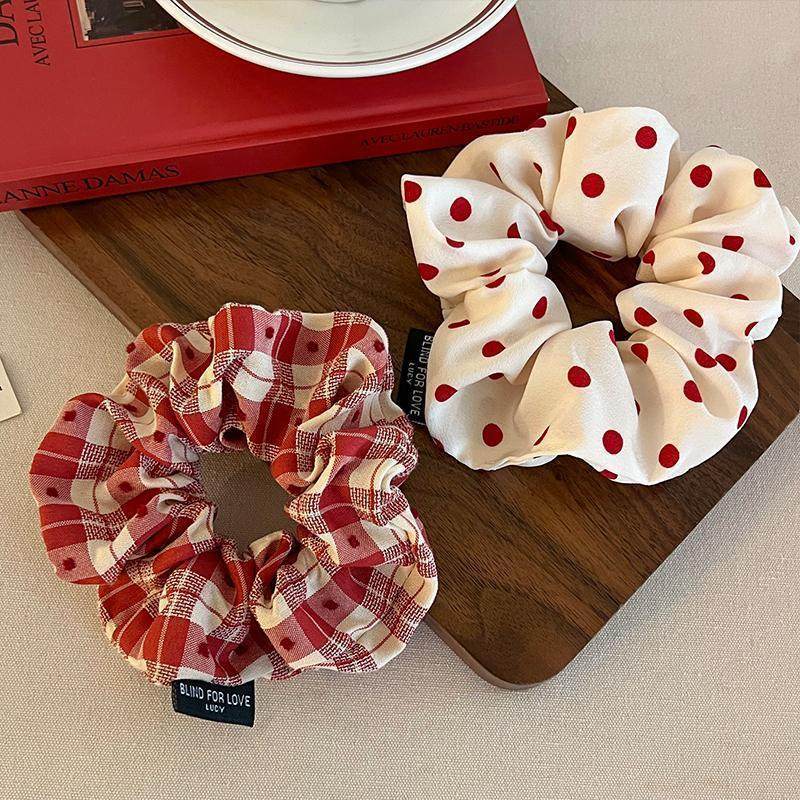 French retro red wave dot large intestine hair ring autumn and winter temperament horsetail ball head fat sausage hair rope head flower head rope