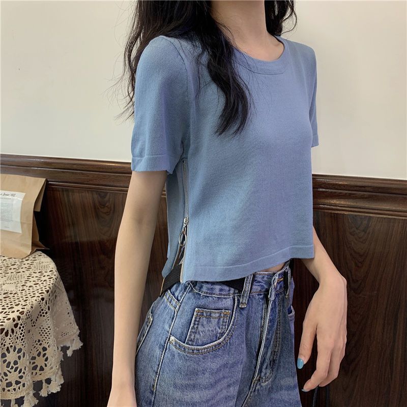 Short Sleeve Zipper T Shirt for Women Slim Fit Casual Style Summer Essential Available in Black Wholesale Sizes S to XXL