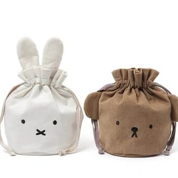 Spot Japanese Style Corduroy Miffy Drawstring Bag Boris Bear Travel Portable Cosmetics Cosmetics Bag Washable