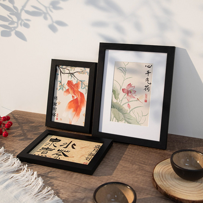 Wooden photo frame custom wholesale 6 inch 8 inch a4 inch new Chinese style wall mounted any size empty oil painting frame