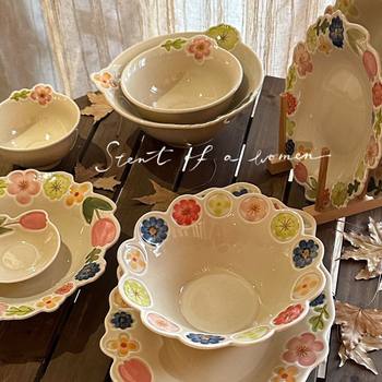 Japanese-Style Forest Creative Niche Underglaze Ceramic Tableware High-Value Floral Series Exquisite Deep Plate Flat Plate Breakfast