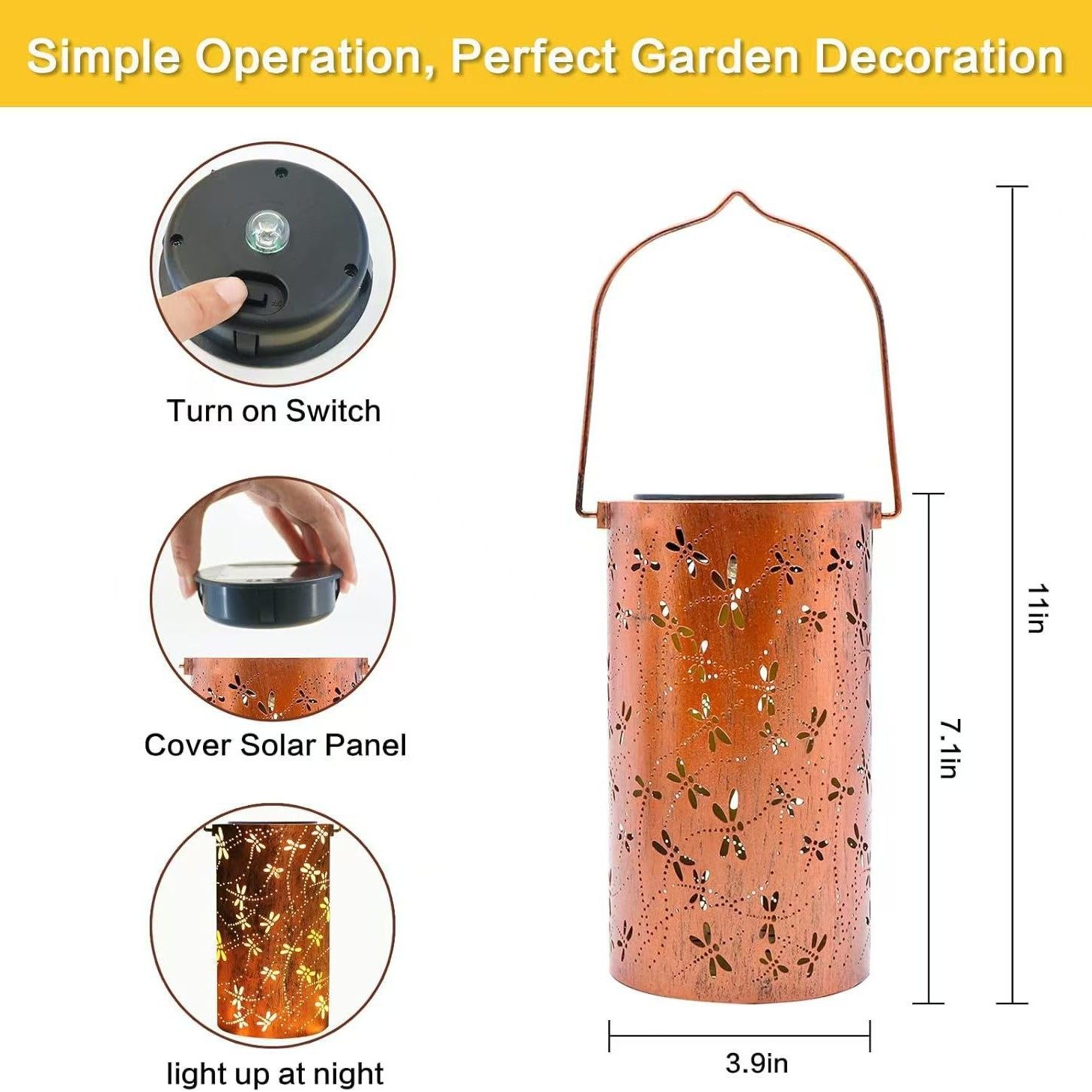 Solar Dragonlamp Outdoor Waterproof Courtyard Decoration Iron Cylinder Hollow Lantern Garden Landscape Decoration Hanging Lamp