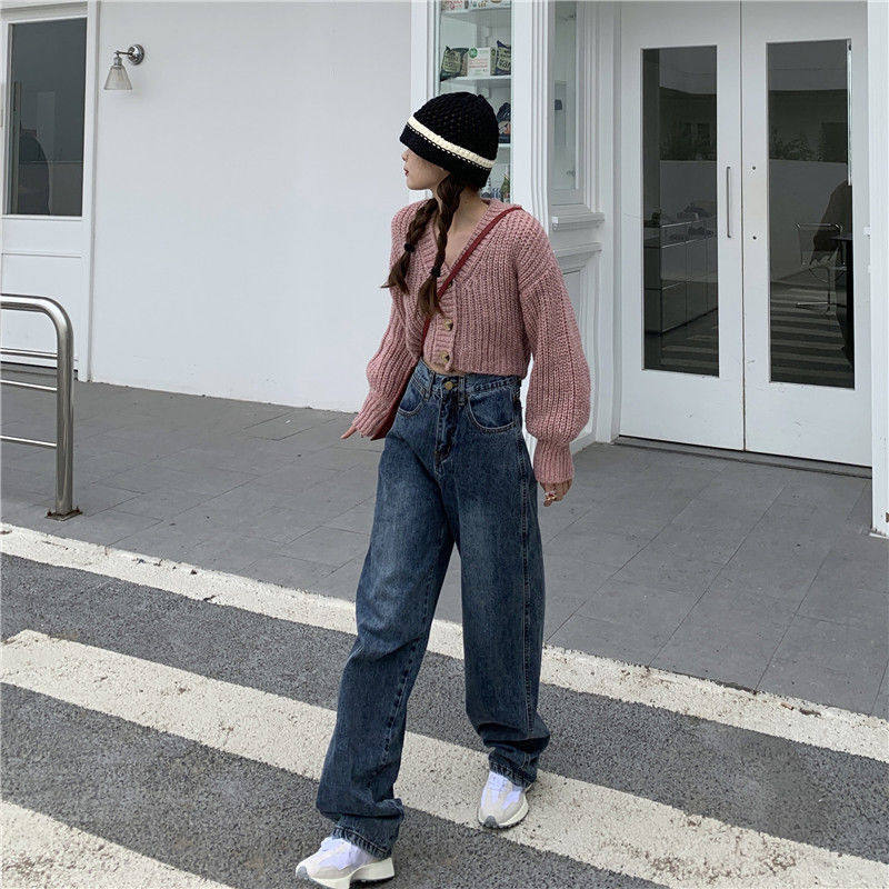 High Waisted Loose Fit Denim Pants Vintage Style Straight Leg Versatile Slimming Spring and Autumn Fashion