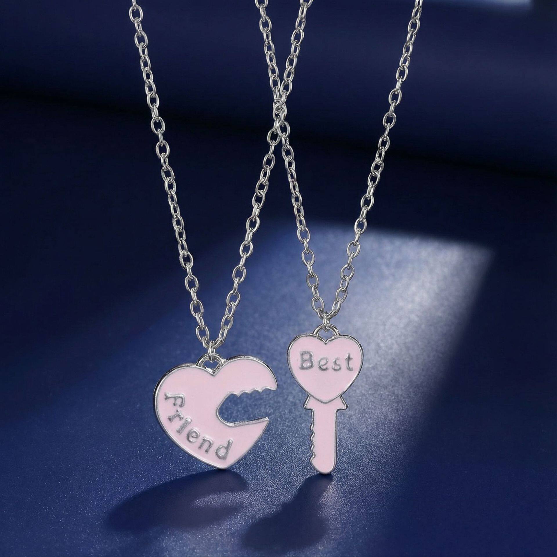 欧美饰品 BEST FRIENDS心型方块吊坠 闺蜜吊坠心形项链