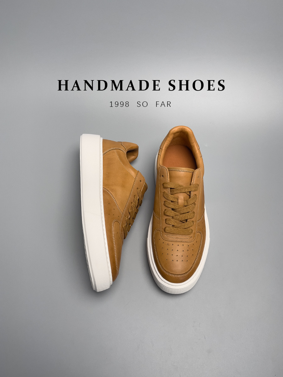 Giày sneaker nam da cao cấp phối màu nâu, kiểu cổ điển thủ công — Màu Nâu [giày có tỷ lệ chất lượng trên 1000]