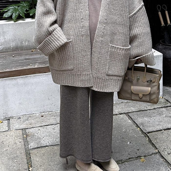 In-Stock Owis Autumn and Winter Blended One-Piece Cut Straight-Leg Cropped Pants, Loose Fit with Dense Hemming at the Cuffs, Slimming Casual Pants