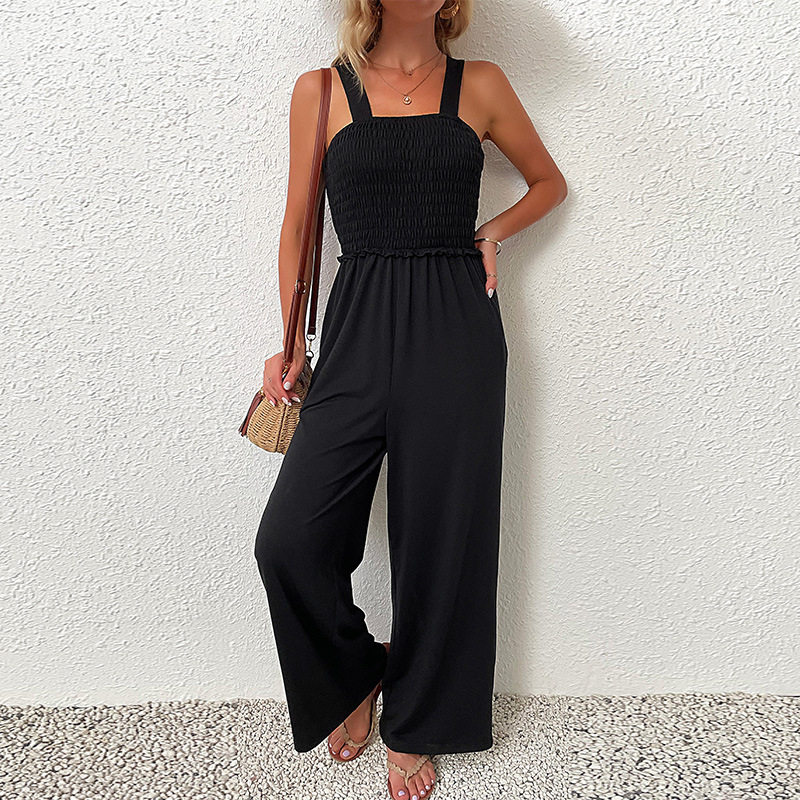 Black Wide Leg Jumpsuit Casual Comfortable Summer Fashion Perfect for Vacation or Everyday Wear Wholesale Available